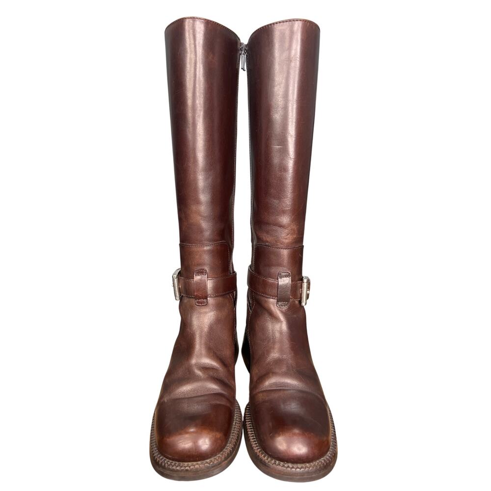 Prada Women’s Brown Leather Block Heel Riding Boot Size 38.5 US 8.5 - Picture 7 of 11